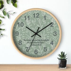 Leaf Background Wall Clock, Bible Verse Home Decor